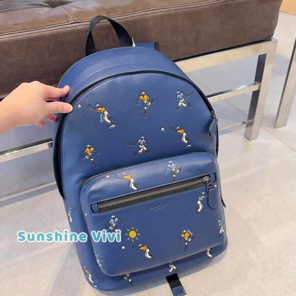 NWT Coach Men’s West Backpack With Baseball Print CAX47 Deep Blue Multi